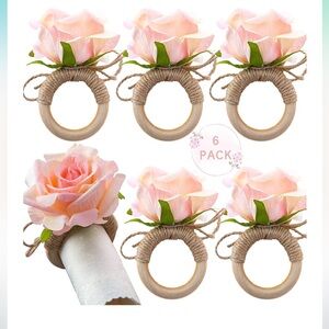 Pink Rose Napkin Rings Set of 6